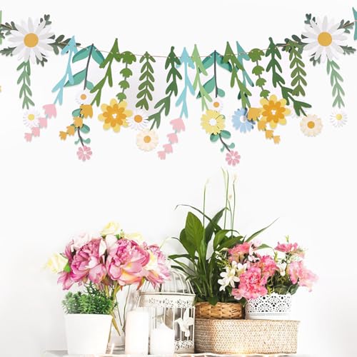 Daisy Flower Banner Wildflower Party Decorations Leaves Banner Paper Flower Garland Daisy Groovy for Wall Decoration Sprin...