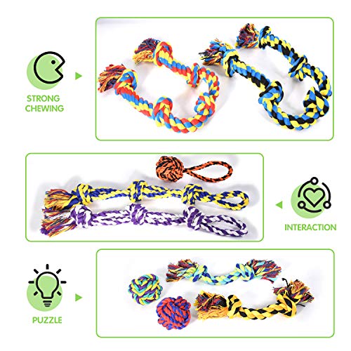 SHARLOVY Large Tough Chew Toys for Aggressive Chewers Large Breed,Heavy Duty Dental Rope Toys Kit for Medium Dogs,5 Knots ...