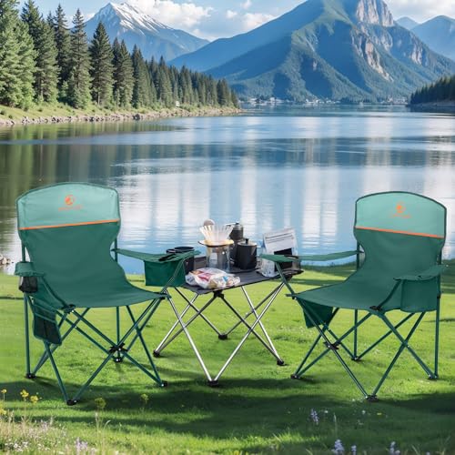LET'S CAMP Camping Chair 2 Pack Folding Chair with 4-Can Cooler Bag Portable Lawn Chair with Cup Holder,Storage Pocket, Su...