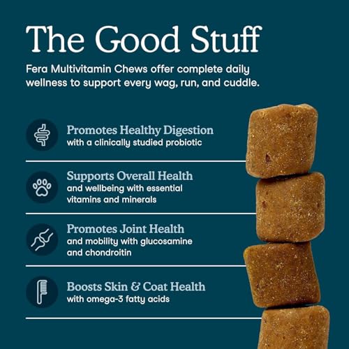Fera Pets Dog Multivitamin Chews with Glucosamine and Probiotics - Essential Dog Vitamins & Minerals - Promotes Healthy Di...