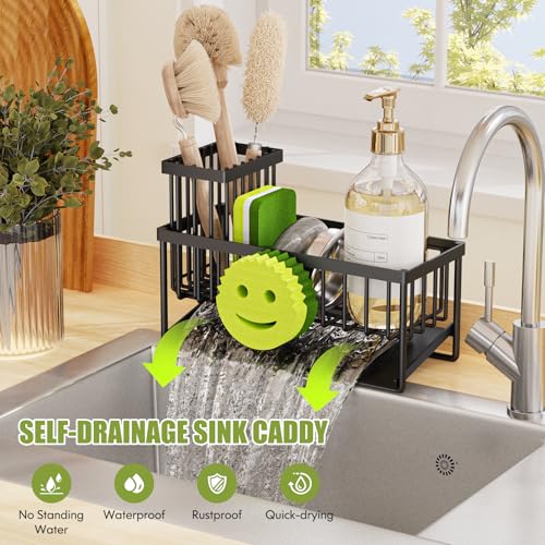 MURLONG Kitchen Sink Organizer,Sink Caddy Organizer with Removable Brush Holder,Self-Draining Countertop Organizers and St...