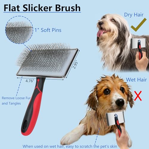 EAFBAO 5-in-1 Dog & Cat Extra Long Pin Grooming Kit Slicker Brush for Large Dogs Cats Remove Loose Fur, Undercoat Brush fo...