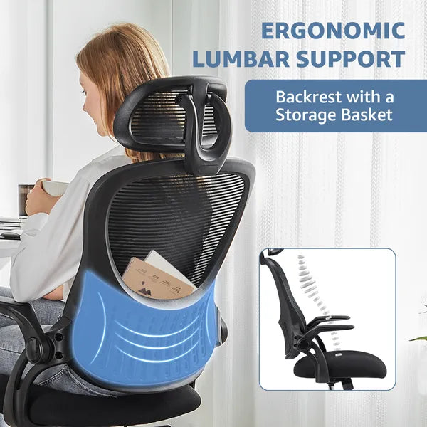 Ergonomic Office Computer Desk Chair, Mesh High Back Rolling Swivel Adjustable Task Chair With Headrest And Flip-up Armrests, Chair With Wheels, Black