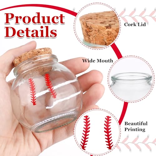 Draupnir Sand Keepsake Jar 12PCS 3.4 oz Baseball Printed Round Jar with Cork Lid, 12 Baseball Cardstock and 12 Hemp Ropes,...