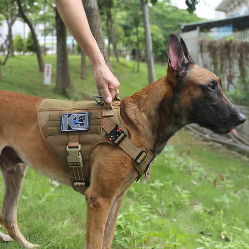 ICEFANG Tactical Dog Harness, Large Size,2X Metal Buckle,Working Dog MOLLE Vest with Handle,No Pulling Front Leash Clip,Ho...