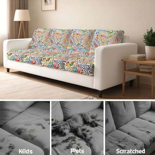 BBSET 8 Pcs Paisley Patio Sofa Cushion Cover Stretch Outdoor Sofa Seat Cushions Cover Indoor Replacement Couch Chair Slipc...