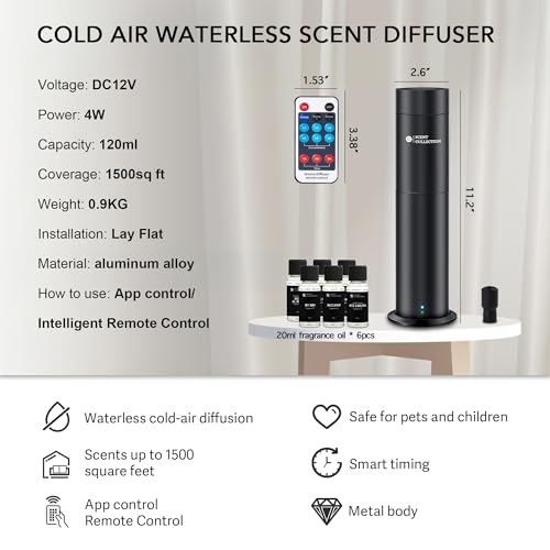 Hotel Waterless Scent Diffuser –Essential Oil Diffuser with 6 Hotel Scents, Aromatherapy Nebulizing No Locked Oil Bottle D...