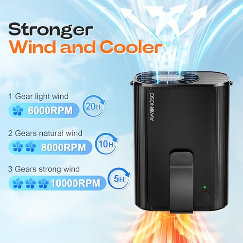 AI Portable Personal Waist Neck Rechargeable Fan, 3-Speed 10000RPM Brushless Motor Desktop Fan Hands-Free Neck Hanging F...