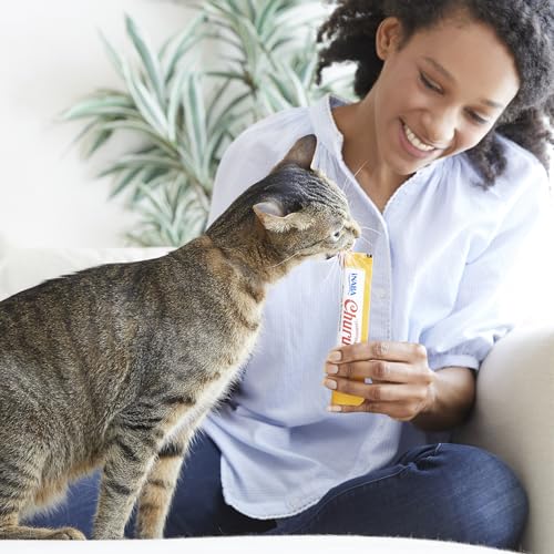 INABA Churu Cat Treats, Lickable, Squeezable Creamy Purée Cat Treat with Green Tea Extract & Taurine, 0.5 Ounces Each Tub...