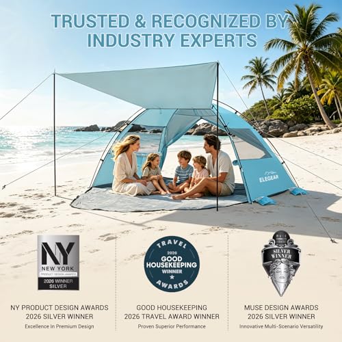 Elegear CumbreX™ Beach Tent Sun Shelter with Canopy, 4-5 Person Pop Up Beach Tent, Easy Setup UPF 50+ UV Protection Portab...