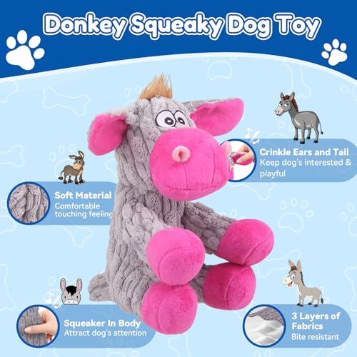 loncoldy Plush Chew Toys for Large Dogs, Tough Crinkle Stuffed Animal Squeaky Interactive Toys for Small Medium Large Dog...