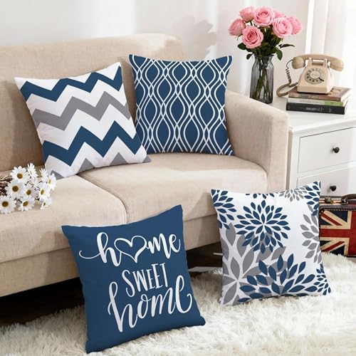 Hexagram Geometric Blue Pillow Covers 18x18 Set of 4, Decorative Outdoor Boho Modern Throw Pillow Covers, Home Sweet Home ...