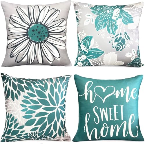 RYSMIYOU Decorative Throw Pillow Covers Set of 4 Green Pillow Covers 16x16 inch Farmhouse Throw Pillow Cover Linen Square ...