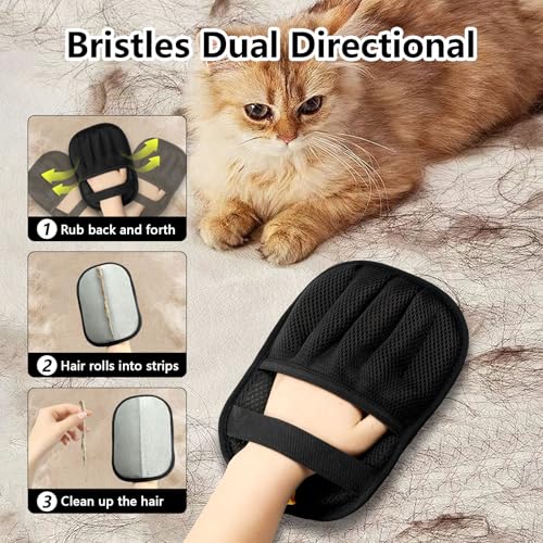 XXJXXJ Upgraded Pet Hair Removal Gloves for Cats & Dogs, Five-Finger Electrostatic Reusable Magic Brush for Effortless Pet...