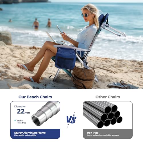 ALPHA CAMP Beach Chairs Set of 2 with Cooler Bag 4 Position Classic Lay Flat Folding with Backpack Straps Support 250LBS (...