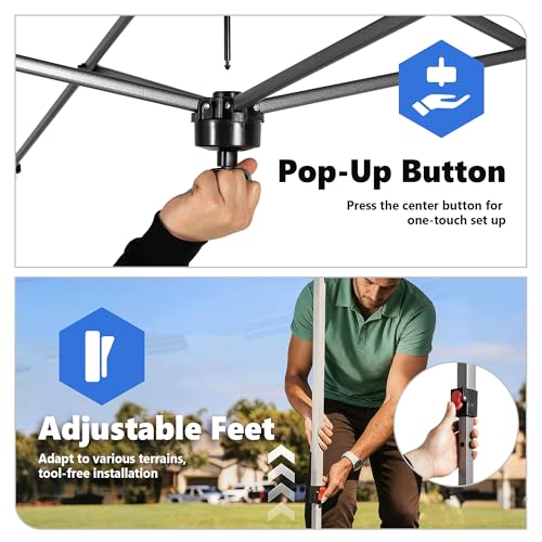 OLIXIS 10x10ft 1-Person Pop Up Canopy Tent, Heavy Duty One Push Setup Portable Outdoor Shelter for Beach Events Camping wi...