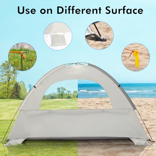 WhiteFang Beach Tent Anti-UV Portable Sun Shade Shelter for 3/4/6/8 Person, Extendable Floor with 3 Ventilating Mesh Windo...