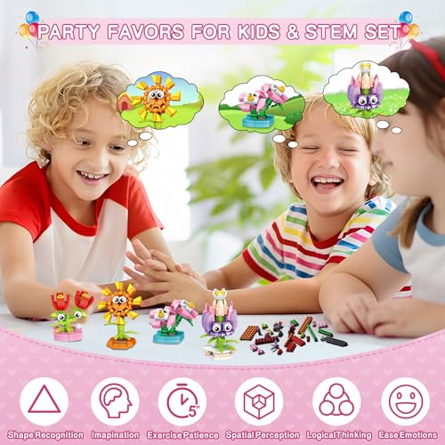 IMCUAMK 36 Packs Valentines Party Favors Building Blocks, Ideal for Kids Classroom Exchange, Flower Bouquets Building Set,...