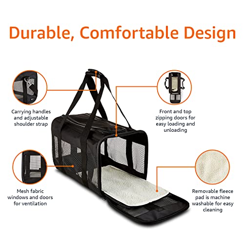Amazon Basics Airline Approved Soft-Sided Mesh Pet Travel Carrier with Shoulder Strap, Removable Washable Fleece Pad, Top ...