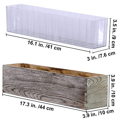 1 Pcs Wood Planter Rectangle Whitewashed Rectangular Decorative Wooden Box with Inner Plastic Box - 17.3" L x 3.9" W x 3....