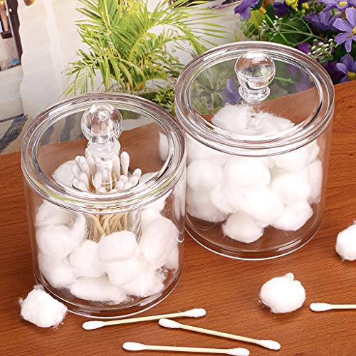 Hipiwe Cotton Ball and Swab Organizer with Lid Apothecary Acrylic Jar Makeup Qtip Organizer Bathroom Storage Canister Jar ...