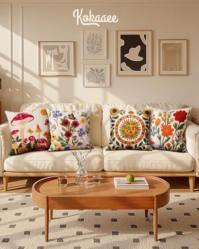 Kokaaee Embroidered Throw Pillow Cover 18x18 Inch - Spring Summer Boho Decorative Pillow Cover with Zipper for Living Room...