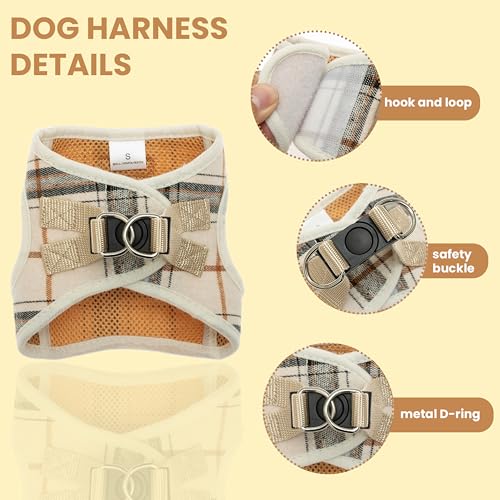 JVVGPET Dog Harness for Small Dogs - Plaid No Pull Dog Vest Harness and Leash Set - Step in Reflective Adjustable Soft Mes...