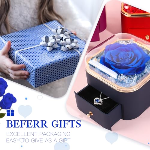 Beferr Gifts for Mom Preserved Real Blue Rose with Necklace Eternal Roses Forever Flowers for Delivery Christmas Anniversa...