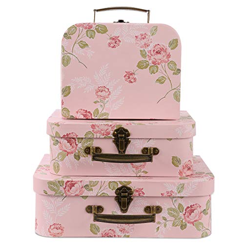 Anndason Set of 3 Paperboard Suitcases Storage Box Storage Gift Boxes With Lids for Photo Storage Home Decoration, Weddin...