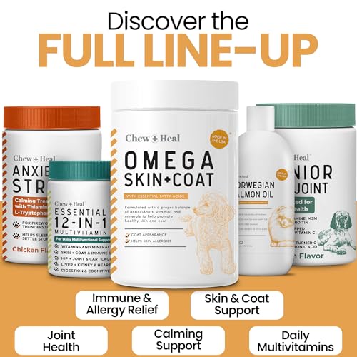 Omega 3 Fish Oil for Dogs - 180 Soft Chews for Itch Relief, Shedding & Hot Spots - Skin and Coat Supplement - Salmon Oil, ...
