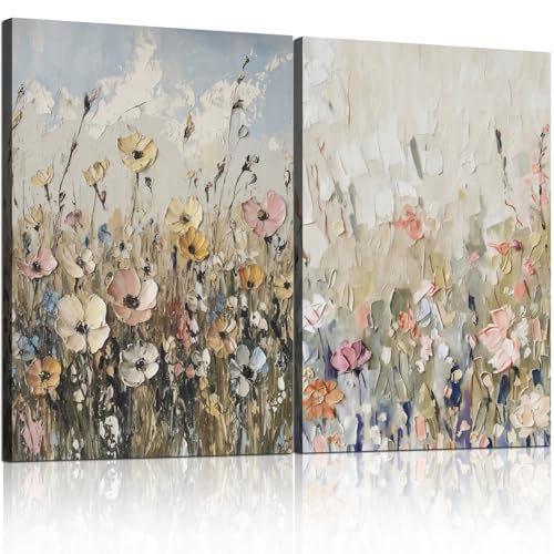 Framed Plants Wildflowers Canvas Wall Art Vintage Floral Painting Poster Pictures Gallery-Quality Prints Living Room Bedro...