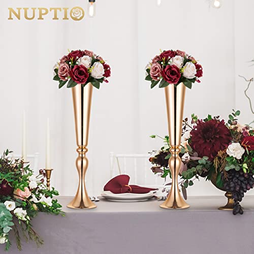 Nuptio Artificial Flower Centrepieces for Tables - 6 Pcs Burgundy & Dusty Rose & Creamy White Fake Flowers Roses Balls 9.5...
