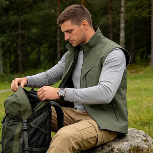 MANLUODANNI Men's Lightweight Vest Sleeveless Outdoor Work Jacket for Travel Hiking Running
