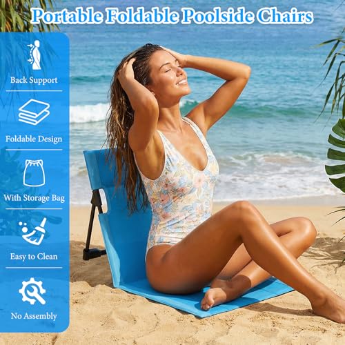 3 Pack Portable Poolside Chairs, Foldable Beach Chairs for Adults, Lightweight Legless Ground Seat with Carry Bag, Small B...