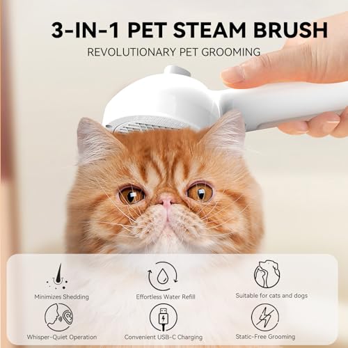 iomsloon Pet Steam Brush, 3-in-1 Spray Hair Removal Comb for Dog and Cat, Steam for Shedding and Grooming, Spritz Defur Co...