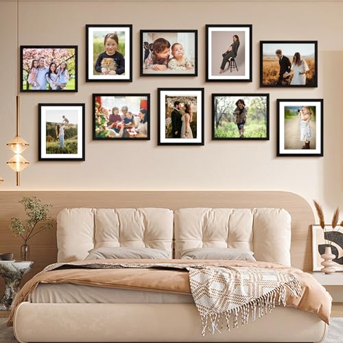 FIXSMITH 8x10 Picture Frame Set of 4, Photo Frame with HD Plexiglass, Display Pictures 5x7 with Mat or 8x10 Without Mat Mu...