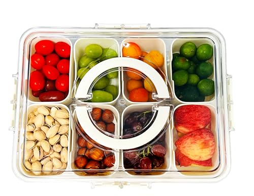 Kinnsto Snackle Box Container Meal Prep Divided Portion Serving Platters and Trays with Lid Handle Reusable Vacation Campi...