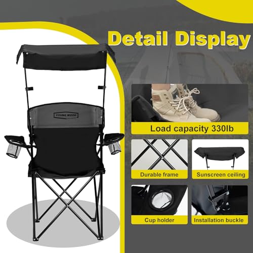 YOUNG WOOD Camping Chair with Canopy, Beach Chair with Shade,Portable,Lightweight Oversized for All, Easy to Open and Clos...