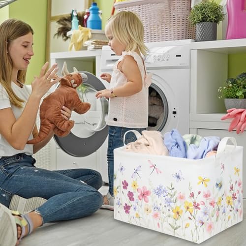 FXOCSHE Boho Flower Nursery Basket,Waterproof collapsible storage box,Fall Wildflower Floral Dandelion Storage Bin,Plant B...