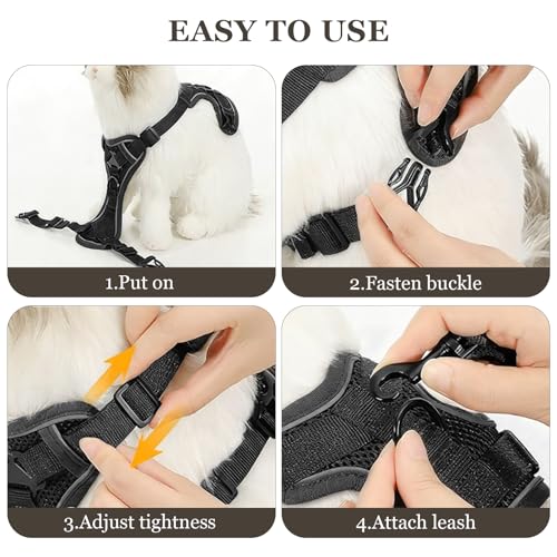 shudyear Cat Chest Harness and Leash Set Adjustable Anti-Escape Soft Mesh Cat Vest for Walking Outdoor (Blcak, S)