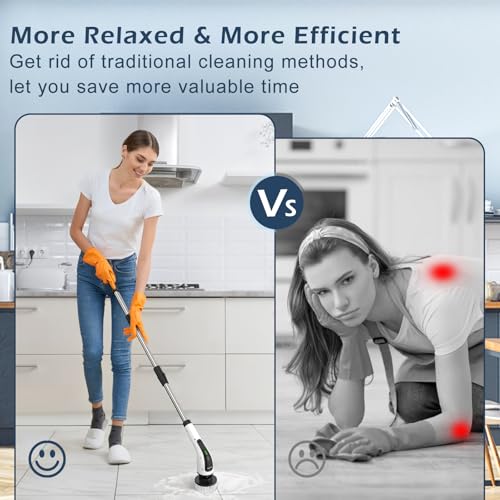 Bomves Electric Spin Scrubber, Cordless Cleaning Brush Scrubber for Home, 8 Replaceable Brush Heads-90Mins Work Time, 3 Ad...
