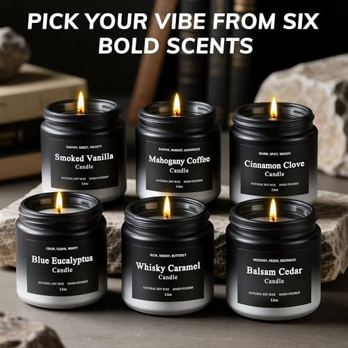 6 Pack Men Candles for Home Scented, Soy Wax 200 Hour Long Lasting Candle, Soy Candle Gifts Set for Birthday, Valentine, C...