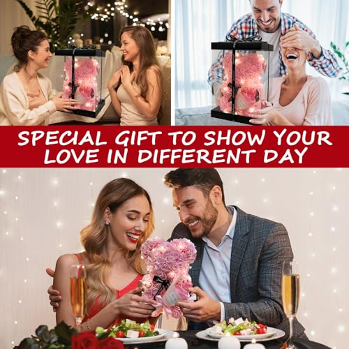 Romantic Valentine's Day Gift For Her Artificial Flower Rose Teddy Bear With Preserved Flowers Bouquet And Blind Box Pearl...