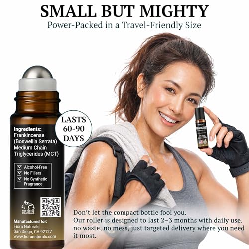 Frankincense Roll On – Pre-Diluted Frankincense Oil Essential Oil for Joints, Muscles & Skin Care, Aromatherapy Roller, Fr...
