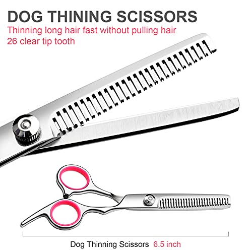 FAIGEO Dog Grooming Scissors with Safety Round Tips Stainless Steel Professional Dog Grooming Kit - Thinning, Curved Sciss...