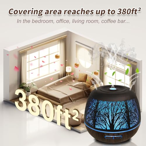 Roonbo Diffusers for Essential Oils Large Room 400ml,Essential Oil Diffuser for Home with R/C,Cool Mist Humidifiers for Be...