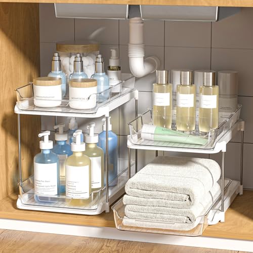Delamu 2-Tier Multi-Purpose Bathroom Under Sink Organizers and Storage, Stackable Kitchen Pantry Organization, Pull Out Me...