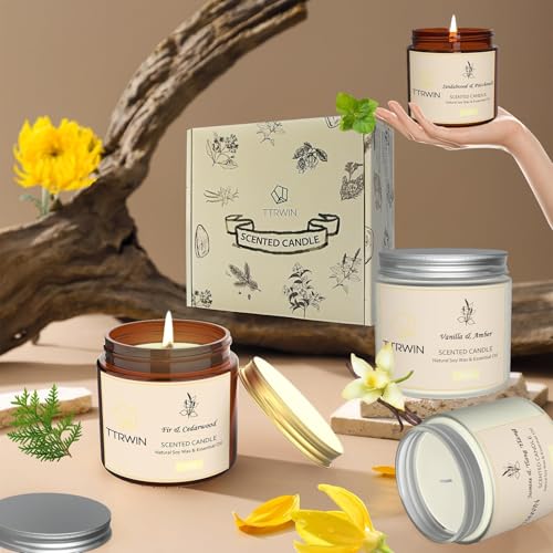 4 Pack Scented Candles for Home Scented Natural Soy Wax, Aromatherapy Candle Gifts Set for Women Men, Jar Candles Set for ...