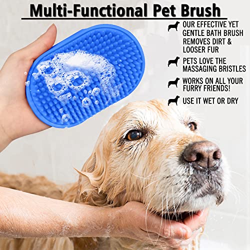 Kwispel Dog Grooming Brush, Pet Shampoo Bath Brush Shedding Soothing Massage Rubber Comb with Adjustable Ring Handle for L...