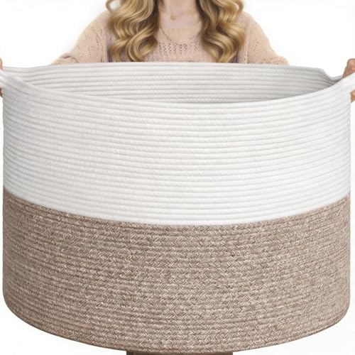 Goodpick Blanket Basket Living Room, 19.7"x19.7"x12.6" Cotton Rope Toy Basket for Blankets, Woven Baskets for Storage, Toy...